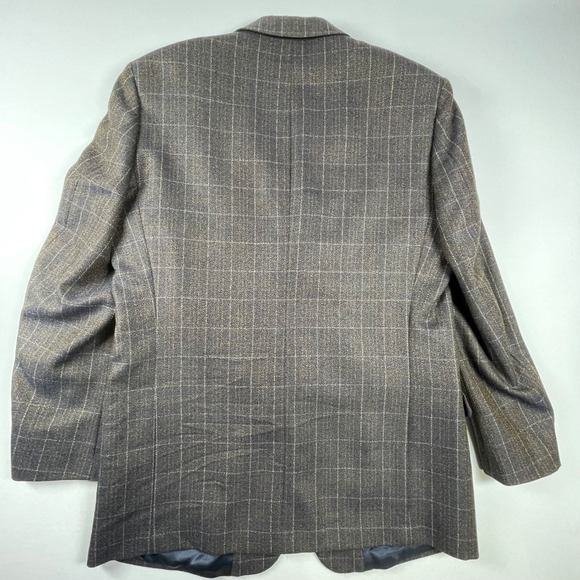 Vinceli Mens Lambswool Blazer Brown Blue Plaid Check Suit Jacket Size L 42 Italy - Picture 11 of 11